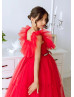 Red Tulle Flower Girl Dress Christmas Party Dress